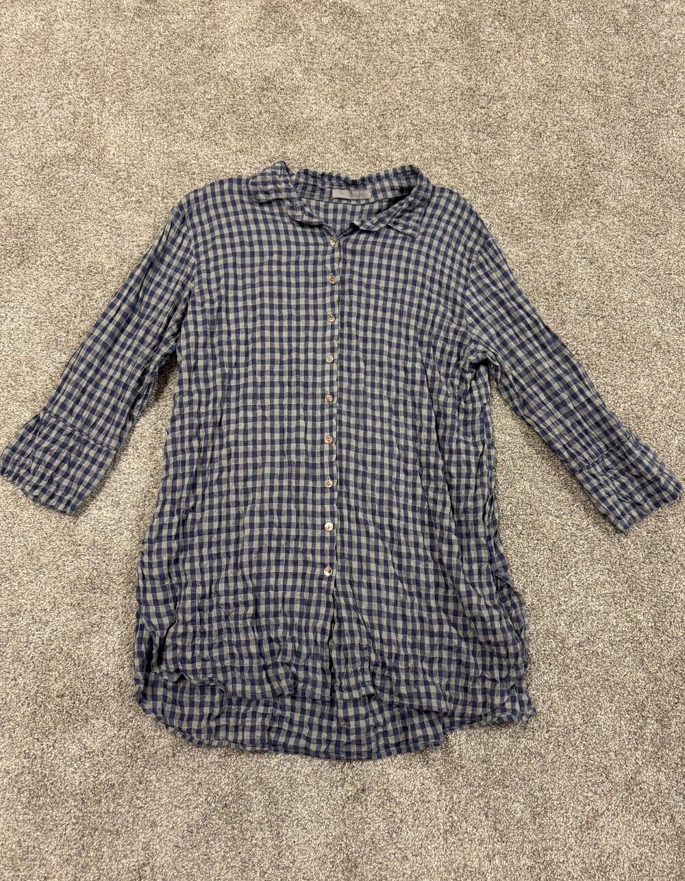 Cut Loose Cotton Blend Checked Button-Up Tunic Top